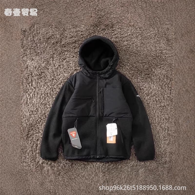 Outdoor Autumn/Winter Cardigan Top Couple Matching Warm Fleece Embroidered Logo Hooded Color-Block Jacket 72051