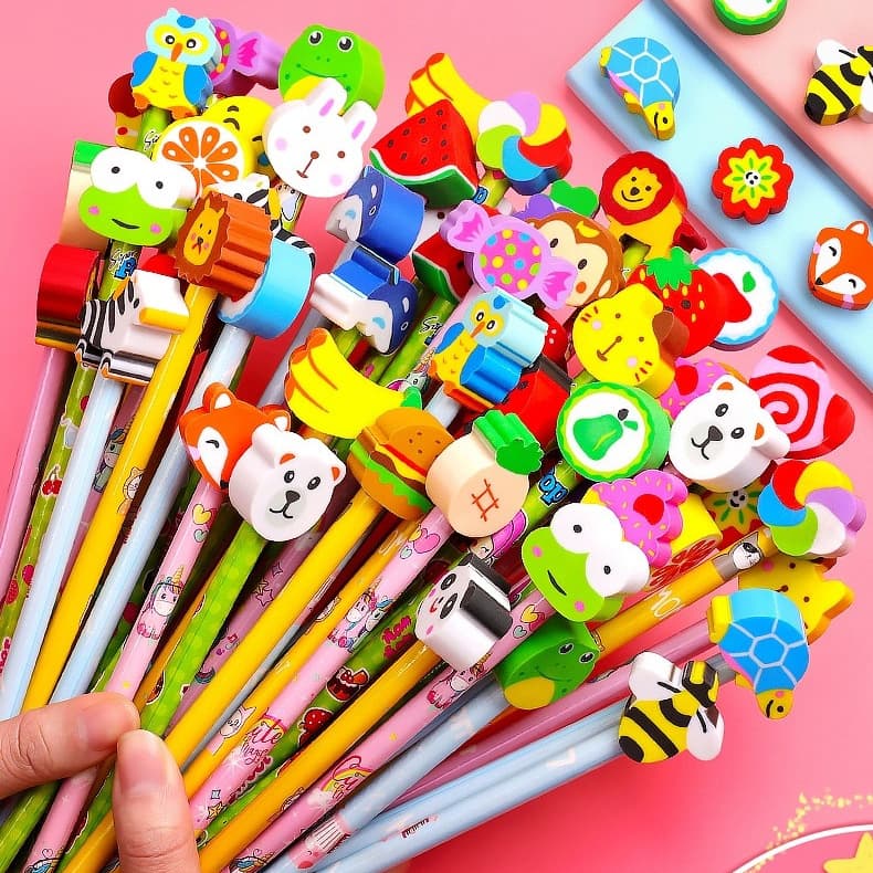Kids Cartoon Pencil with Eraser HB Reward for Elementary Students Kindergarten Cute Creative Learning Stationery