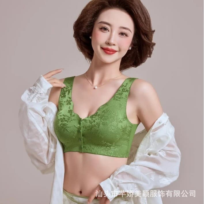 Embossed Jacquard Middle-Aged and Elderly Bras Front Hook Mother Style Push-Up Lift Wireless Vest Seamless Underwear for Women