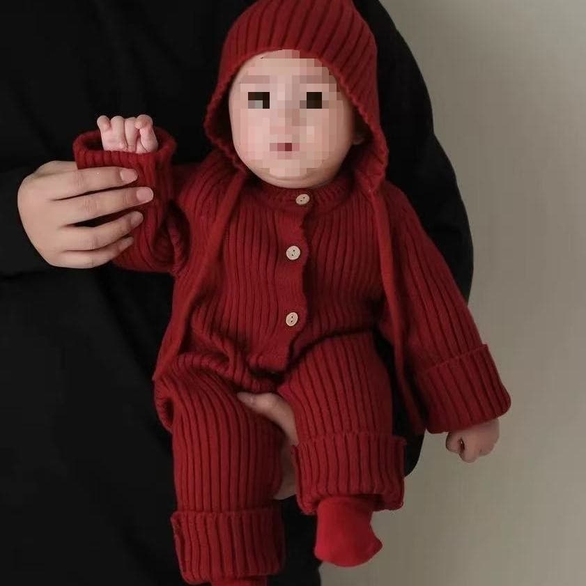 Baby crawling clothes, versatile newborn men's and women's clothes, spring and autumn knitted fashionable clothes, solid color jumpsuit ins cotton