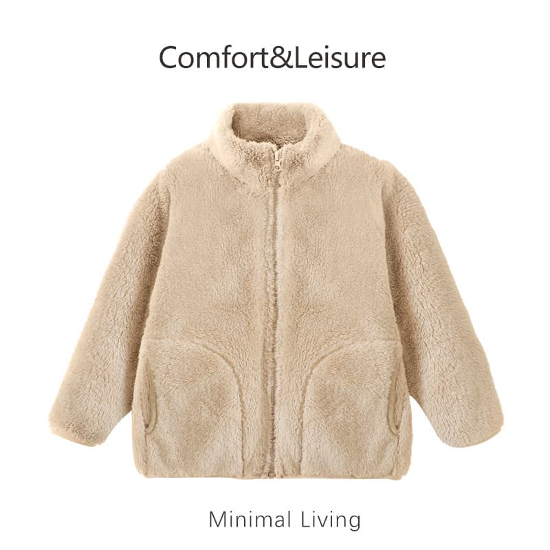 Children's Jacket Autumn and Winter Wool-like Top Uniqlo Style Medium to Large Kids' Autumn and Winter Warm Thick Outerwear Soft Category A