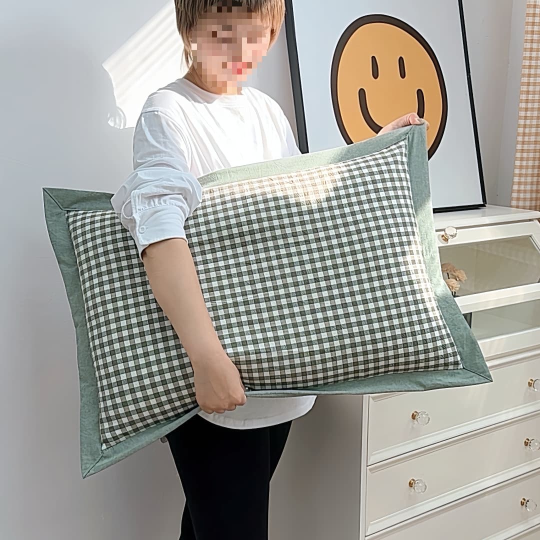 Wholesale Thickened 100% Cotton Pillowcase Single Pack Checkered Zipper Style Pillowcase Home Pillow Core Cover 48*74 Cotton Breathable