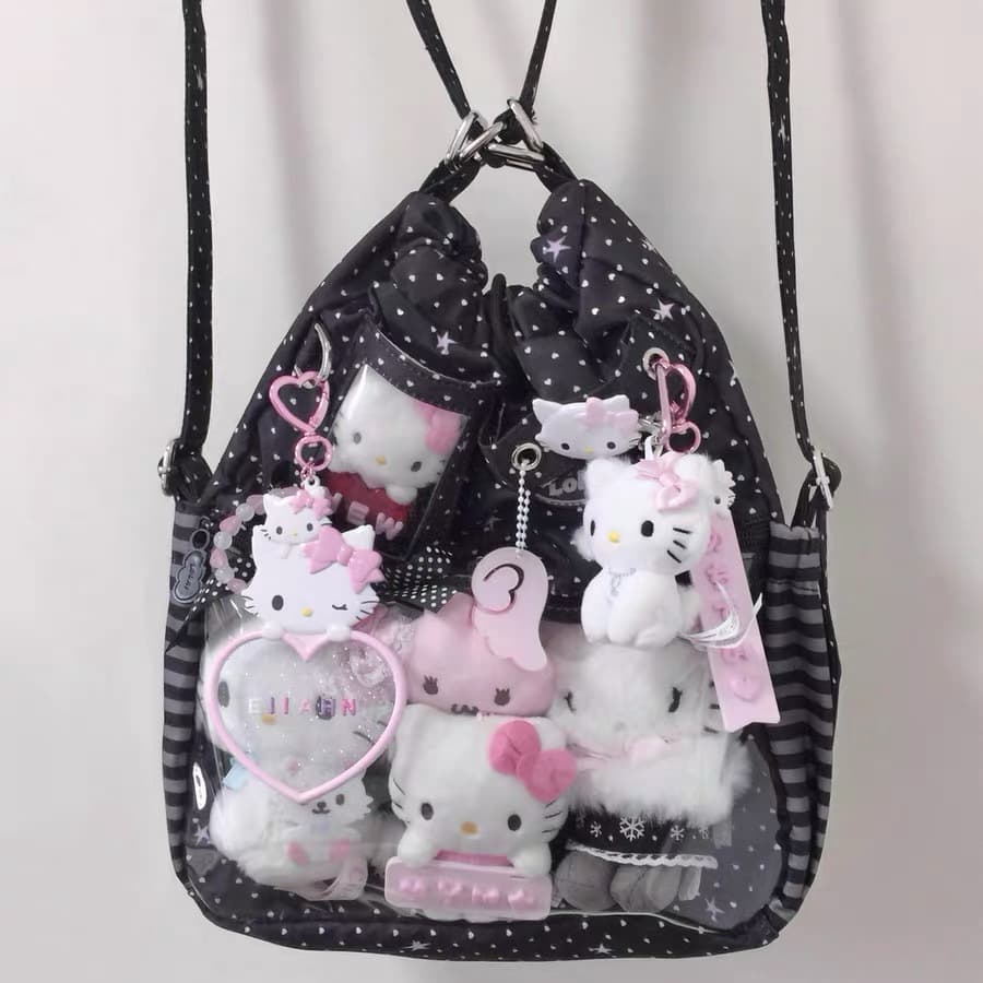 2025 new two-dimensional uniform pain bag tote Japanese food large capacity single shoulder daily portable commuting polka dots