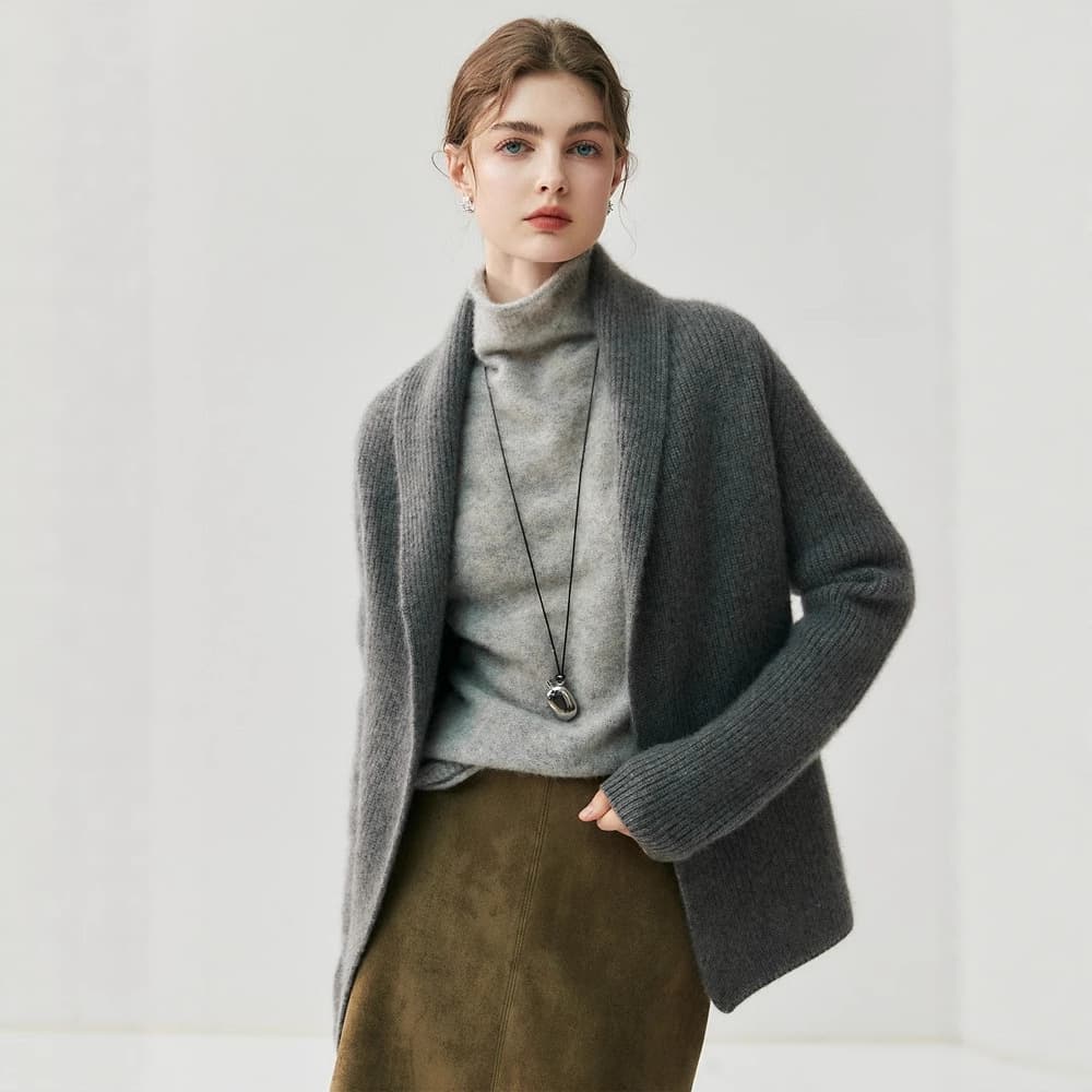 Lapel Bathrobe Style~ Tie-Belt 100% Pure Cashmere Knit Cardigan for Women, Versatile Loose Fit, Ultra Soft and Thick Coat