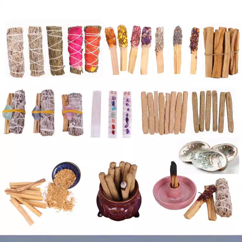 California White Sage Smudge Sticks Palo Santo White Plaster Stick Incense Powder Rose Petals Cedar Fragrance Lavender