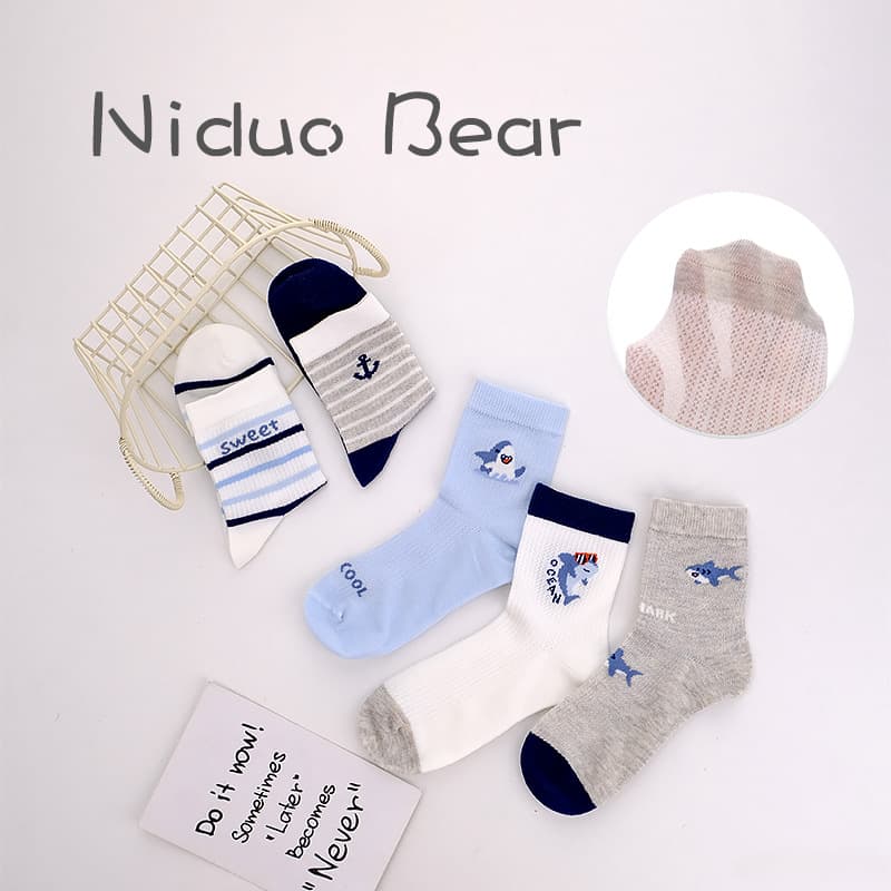 2026 Nidoxiong Spring/Summer Boys and Girls Mesh Cotton Socks, Seamless Mid-Calf, Cute Cartoon Student Socks 5620