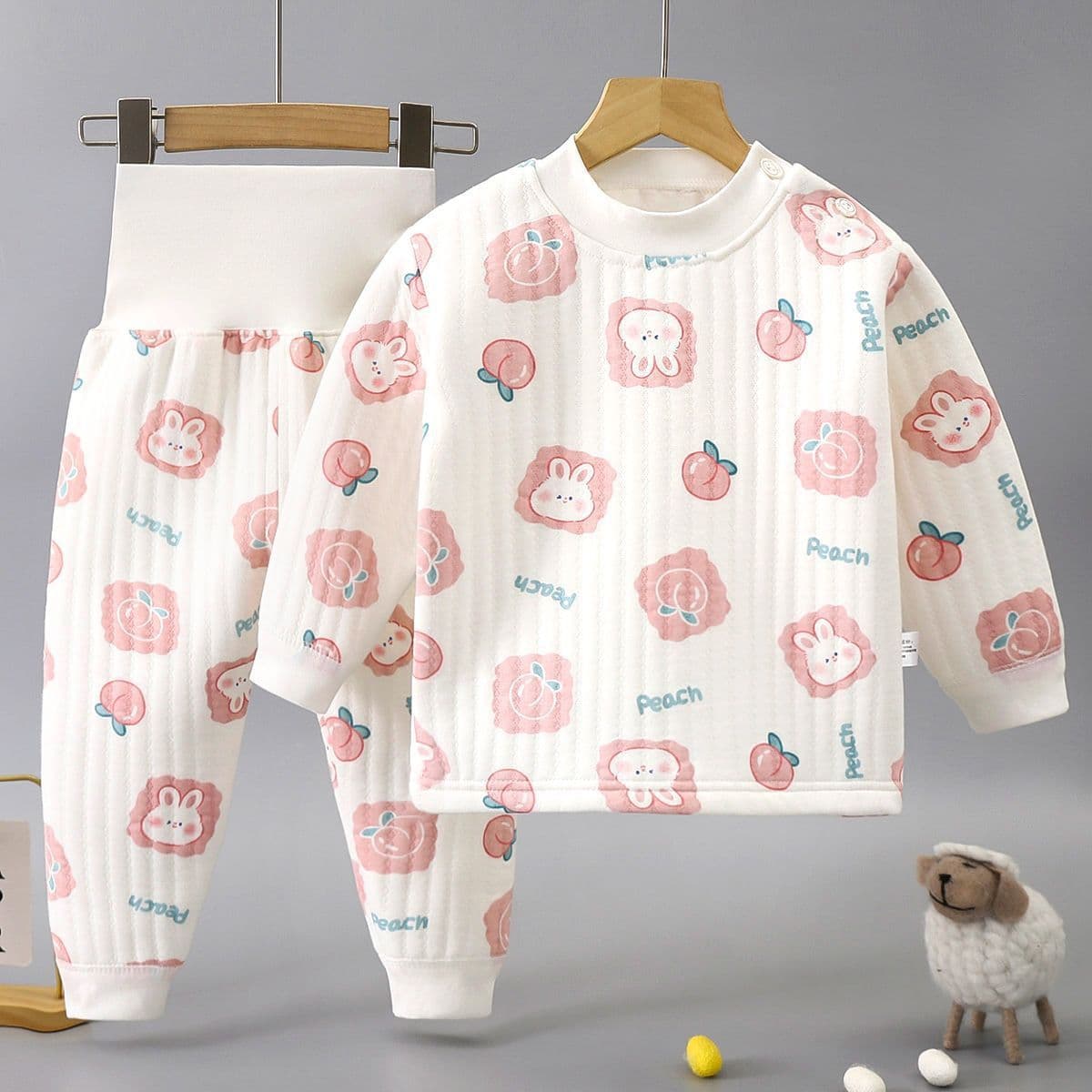 Baby thermal underwear set, autumn and winter baby clothes, quilted thermal children's underwear, high-waisted tummy-protecting thermal pants
