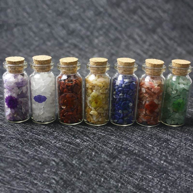 Natural Crystal Agate Crushed Stone Bottle Drift Bottle Chakra Colorful Irregular Glass Bottle Craft