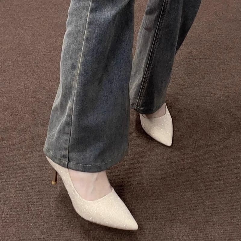 Nude High Heels for Jeans, New Arrival Niche Temperament Hanfu Style Thin Heel Shoes for Dresses Women Apricot Banquet