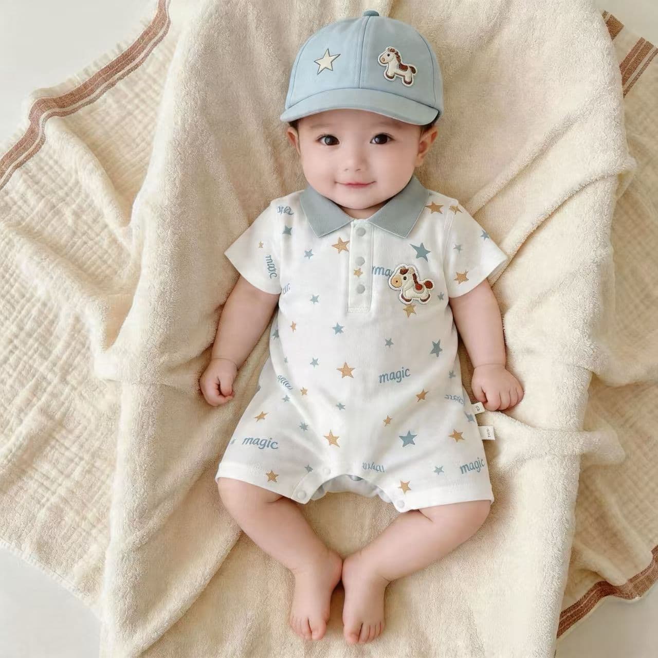 Baby Summer Thin Clothes Baby Polo Collar Jumpsuit Infant and Toddler Short Sleeve Clothes Going Out