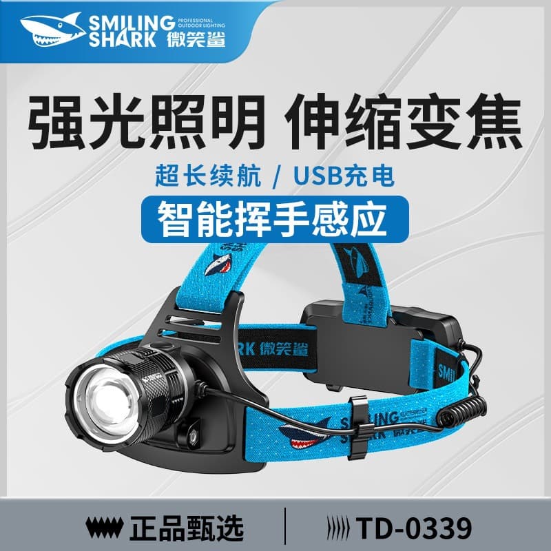 Wave-Sensing High-Power Headlamp, USB Rechargeable with Battery Indicator, Detachable Lithium Battery, Zoomable, Outdoor