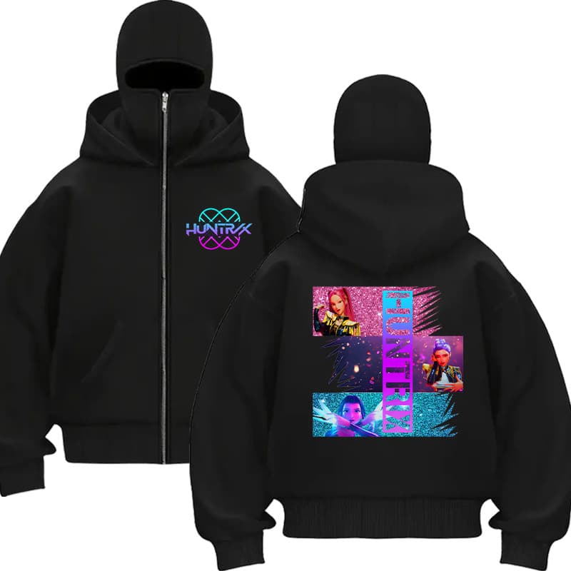 Cross-border Hot Selling Witch Hunt Print Double Hood Balaclava Zipper Unisex Sweatshirt 0906-3