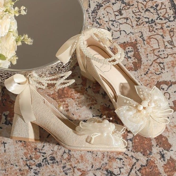 Stunning Chunky Heel High Heels for Women, 2026 New Chinese Style, Pair with Cheongsam Dress, Evening Fairy Style Bride Shoes