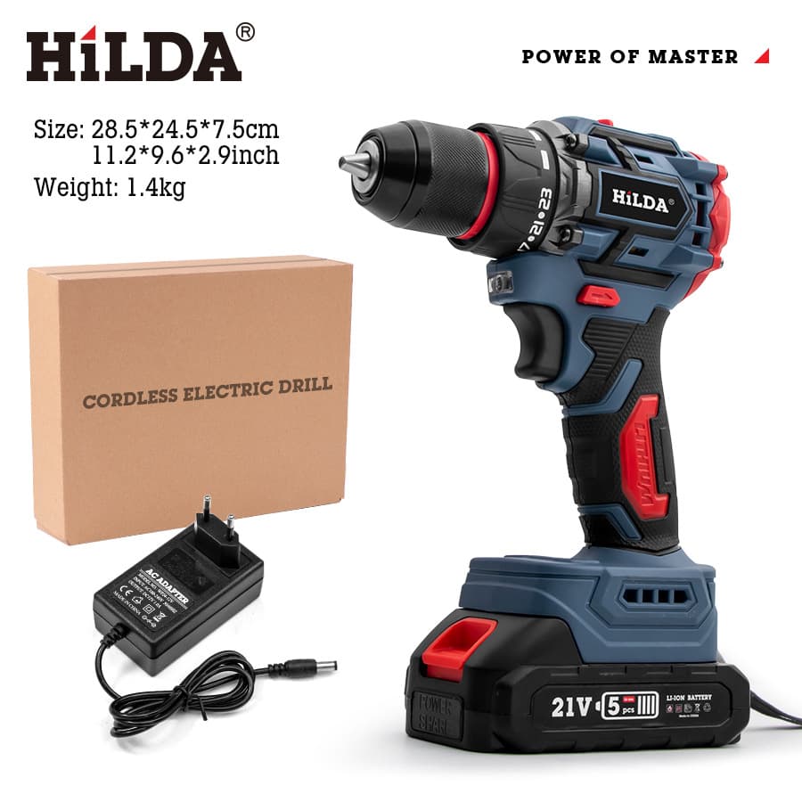 21V Brushless Lithium-Ion Cordless Drill, Rechargeable Multi-Function High-Power Home Electric Screwdriver Tool Set, Portable