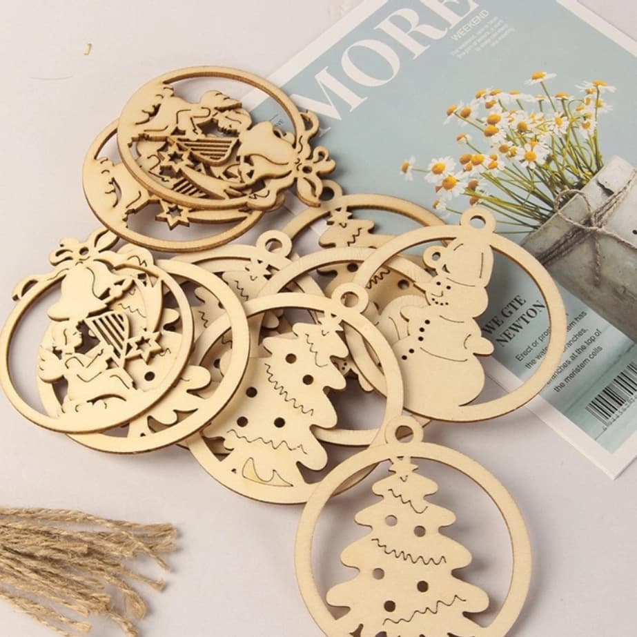 Wooden Christmas Decoration Ornament Christmas Tree Hanging Tag Cute Cartoon Christmas Tree Hanging Decoration Creative Snowflake Angel