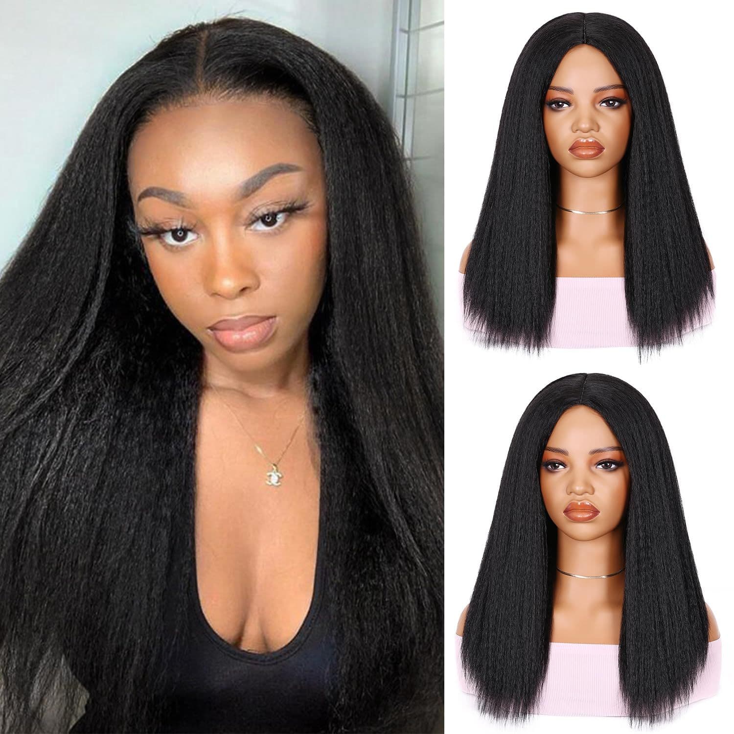 European and American Women's Wig, Center-Part Long Straight Yaki Hairpiece, African Cornrow Yaki Synthetic Fiber Hairpiece