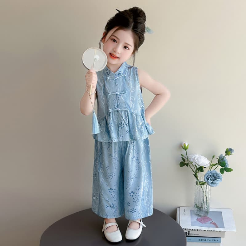 Cotton Silk Girls National Style Suit Summer 2026 New Baby New Chinese Summer Clothes Children's Great-Looking Summer Clothes