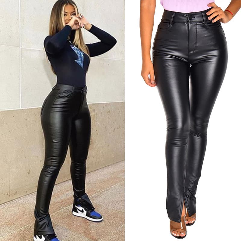 Cross-border supply for Europe and America Wish casual pants 2024 autumn winter high waist slimming tight women's pants PU Amazon leather pants