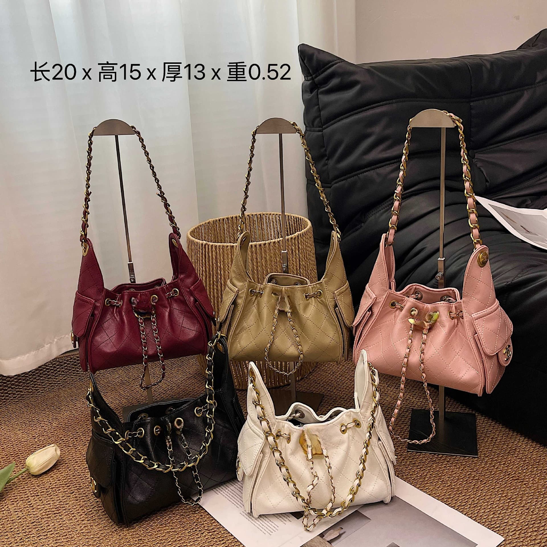 2025 New Drawstring Bucket Bag Women’s Chain Shoulder Bag Fashion Retro Bag High-end Crossbody Bag Wholesale Delivery