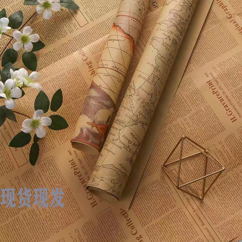 Gift Wrapping Paper Bouquet Flowers Festival Birthday Gift Bouquet Floral Art Paper Retro Style Kraft Paper Large Size