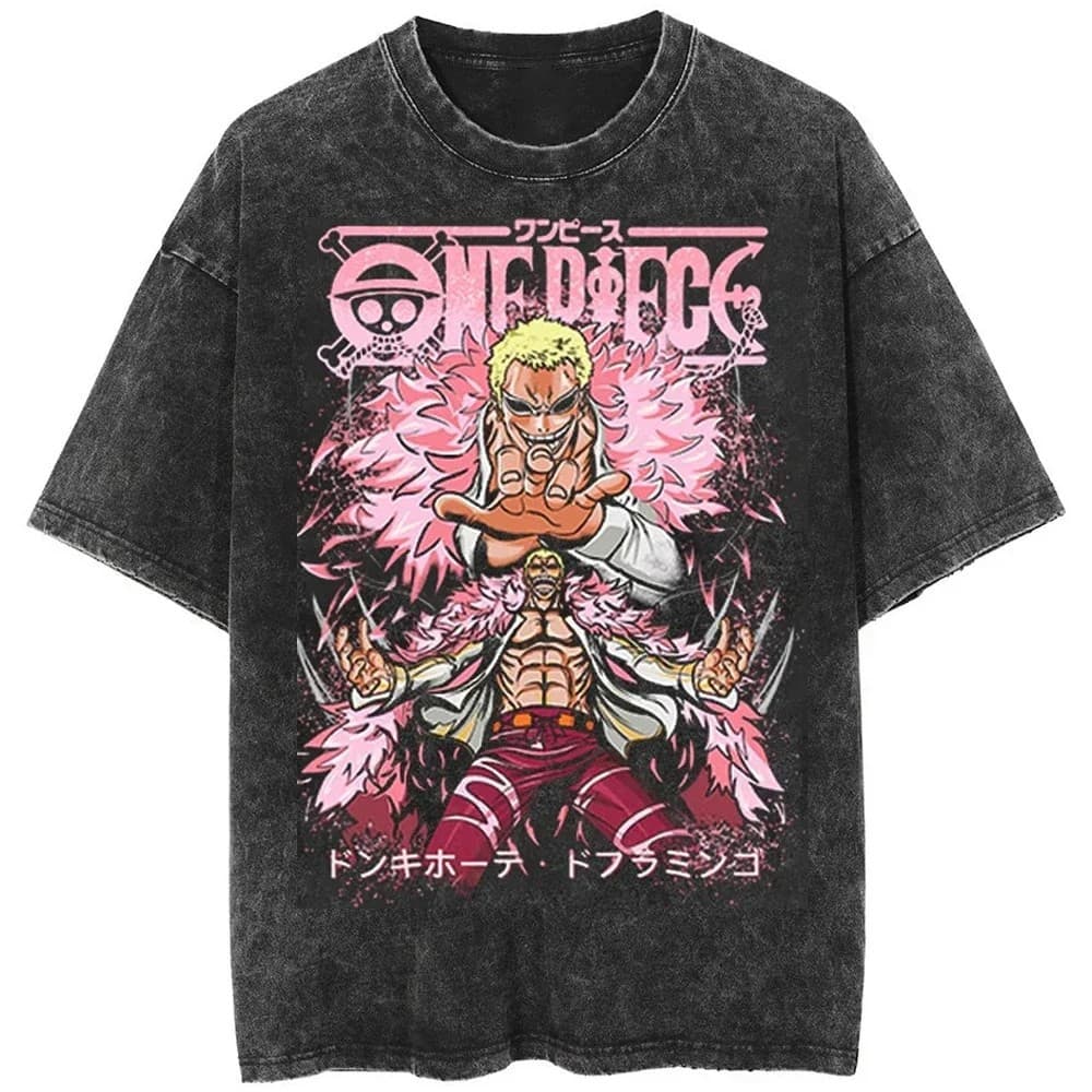Men's casual loose washed Harajuku T-shirt Japanese anime One Piece pattern loose street style top T-shirt