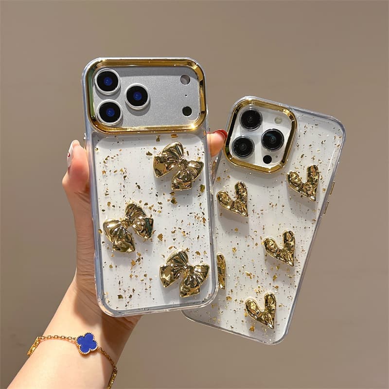 Compatible with 17/16 Pro Max Phone Case iPhone 15/14 Women's Gold Plated Frame High Shine Money Magnet