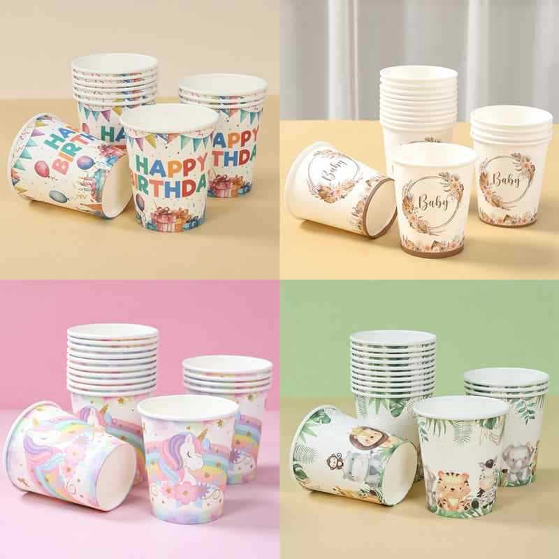 In Stock Party Paper Cups Colorful Printed Cute Birthday Party Decoration Supplies Disposable Thickened Paper Cups 25-Pack