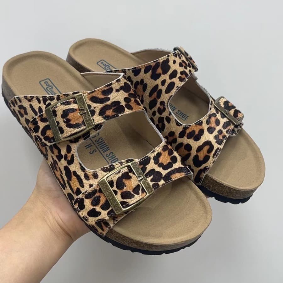 Genuine Leather 2024 Thick Sole Birkenstock Sandals Slip-On Lazy One-Strap Soft Sole Beach Sandals Women Metal Decoration