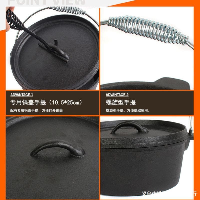 Cast Iron Dutch Oven, Stew Pot, Braising Pot, No Coating, Outdoor Camping Pot, BBQ Pot