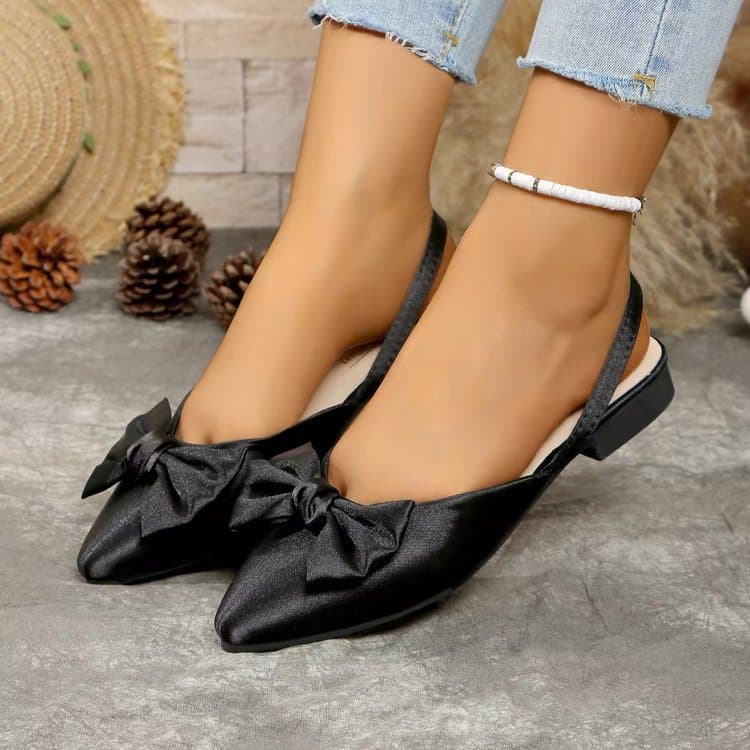 Cross-border Pointed Bow Toe Sandals for Women 2025 Summer New Houndstooth European and American Open Back Sandals Wholesale