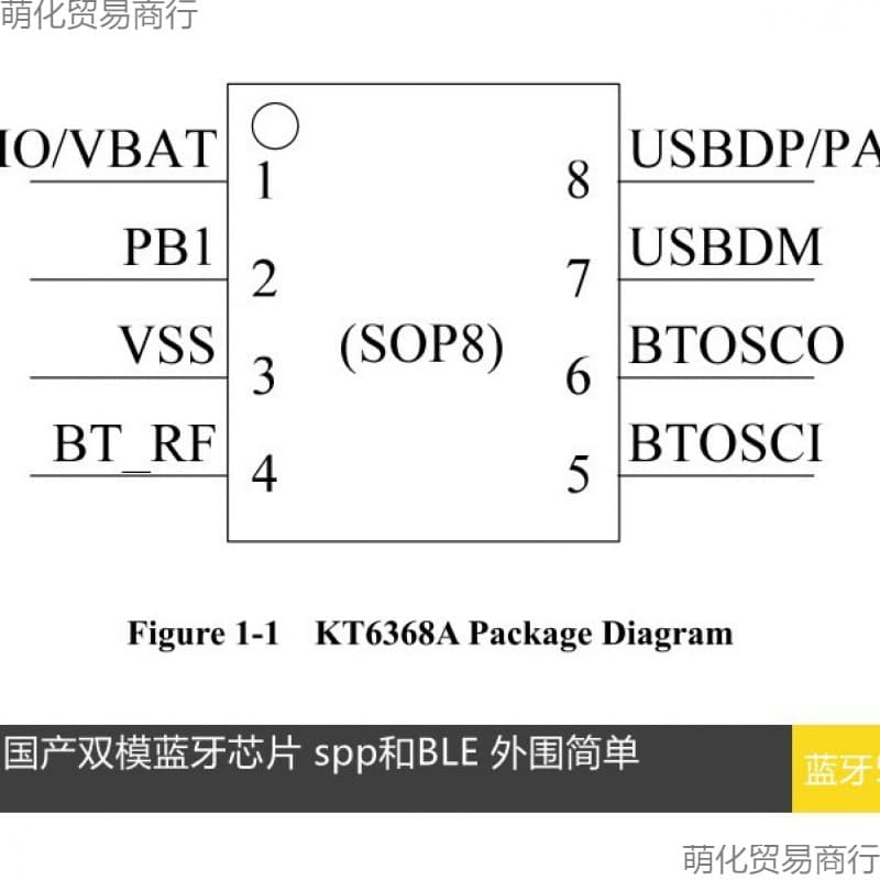 Bluetooth Audio Chip KT6368A Chip IC Module Serial Port 5.1 Dual-Mode BLE SPP Jie Li SOP8 AT Command Transparent
