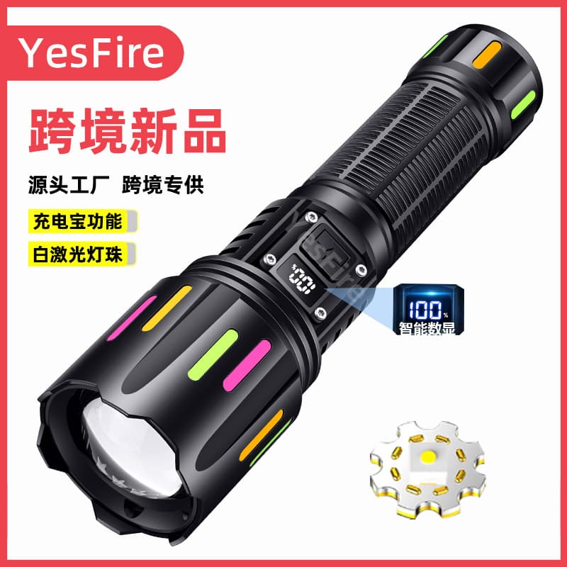 High-Power Adjustable Focus LED Flashlight Waterproof Outdoor Tactical Torch with Type-C Dual Charge Powerful Bright Light