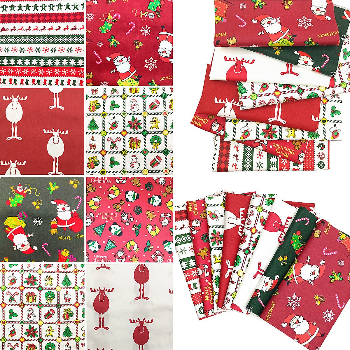 Cross-border Cartoon Christmas Series Printed Fabric DIY Handmade Patchwork Fabric Set Christmas Decoration Fabric Small Cotton Scraps