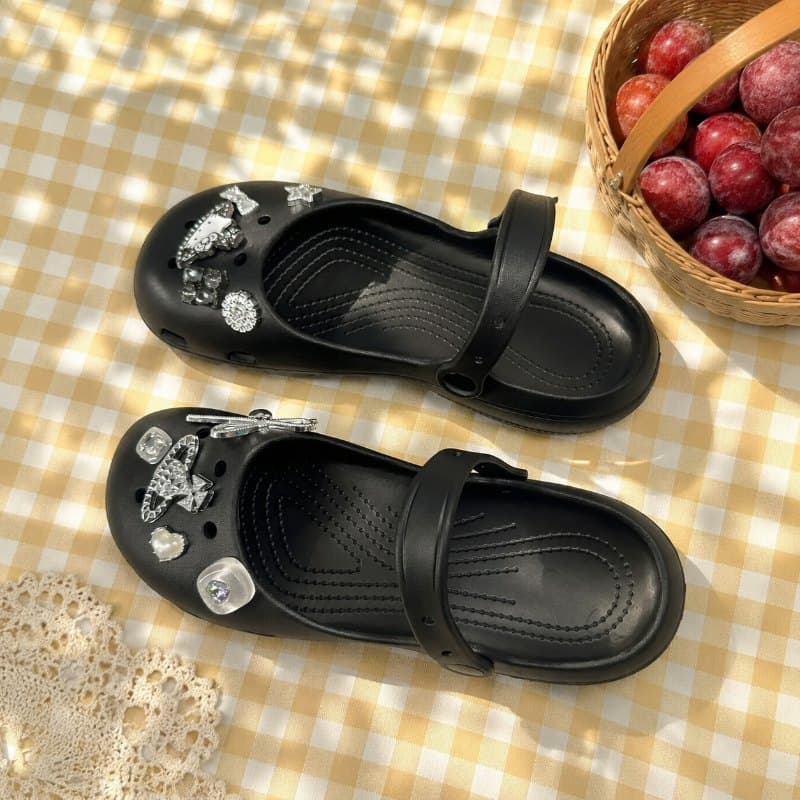 Crystal Mary Jane Ballet Shoes Sandals Women's Crocs Women's Outdoor One-Strap Sandals Beach Shoes Home Slippers Women