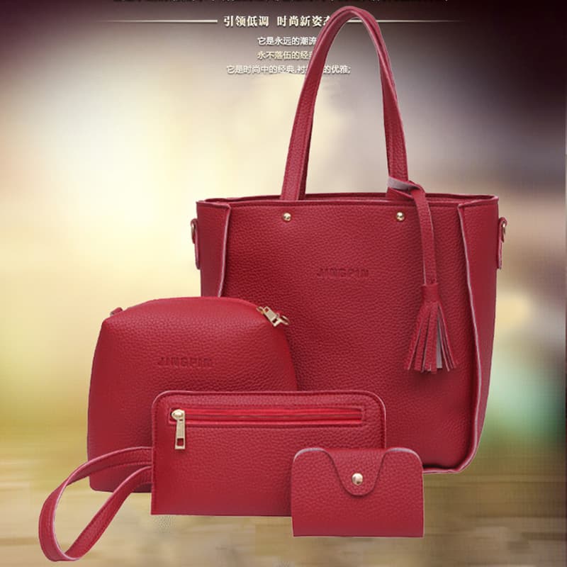 Women's bag 2019 Zimu pocket single shoulder trendy Korean style bag new handbag boutique lychee pattern four-piece set wholesale