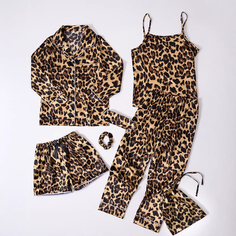 2025 Factory Direct Cross-border Ozon Four-Season Kids Silk Stripe Pajamas 7-Piece Loungewear Set