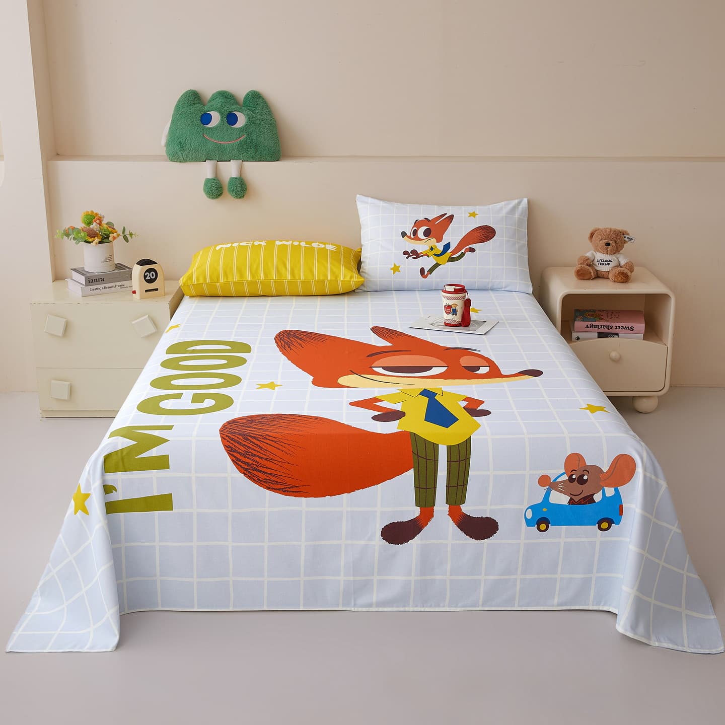 Disney Summer Pure Cotton Linen Texture Bed Sheet Single Piece, All-Cotton Linen Children's Bed Sheet