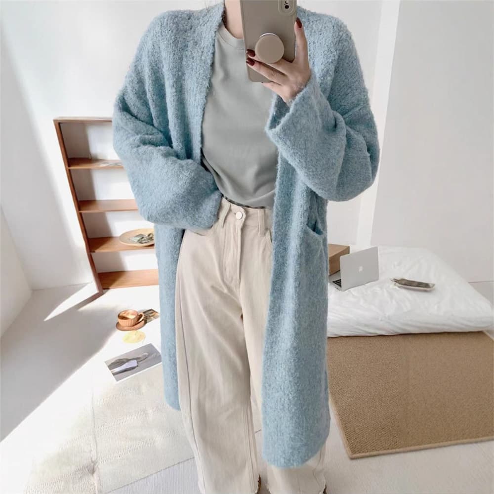 Mid-Length Knitted Cardigan Jacket for Women in Autumn and Winter New Style Loose Lazy High-End Long-Sleeved Sweater Women's Top Outer Wear