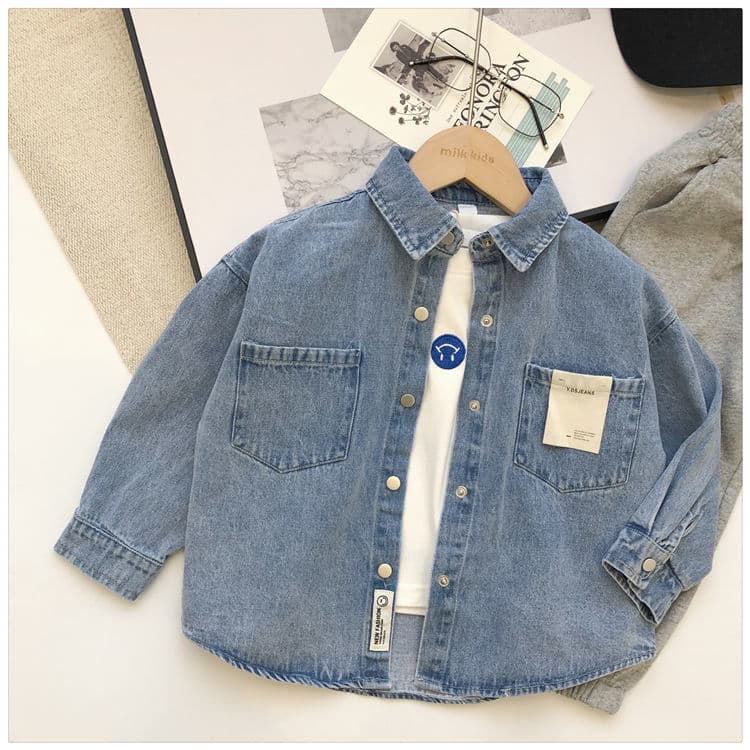 New Unisex Versatile Shirt for Boys and Girls Spring/Fall Kids Top Long-Sleeve Denim Jacket for Toddlers and Children