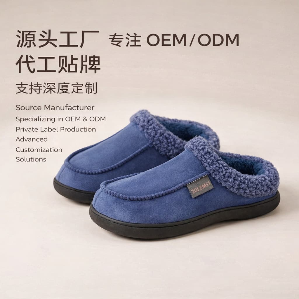 Cross-border Trade Mark Shoes Warm Non-slip Autumn Winter Fuzzy Slippers Cotton Slippers Non-slip Soft Sole Men's Elderly Slippers