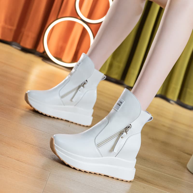 2026 Autumn/Winter Women's New Fleece-Lined Height-Increasing Non-Slip Flat Thick Sole High Heel Wedge Casual Martin Boots Short Boots
