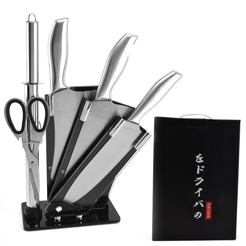 Yangjiang Factory Acrylic Knife Block 7-Piece Set Full Stainless Steel Kitchen Knife Set Gift Set In Stock for Wholesale