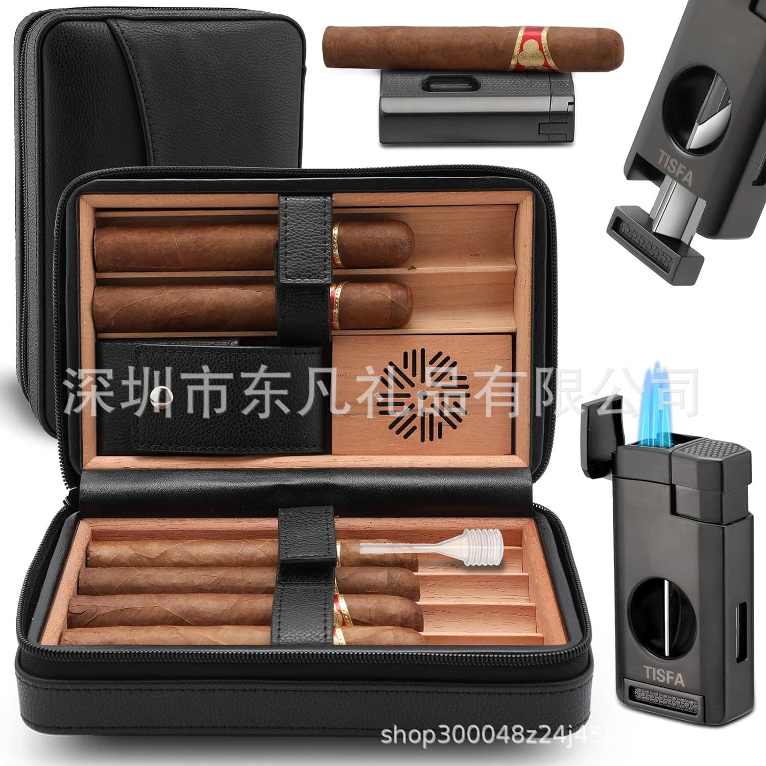Portable 6-Cigar Zipper Case Humidifier Humidification Aging Cigar Box Travel Easy to Carry Cedar Wood