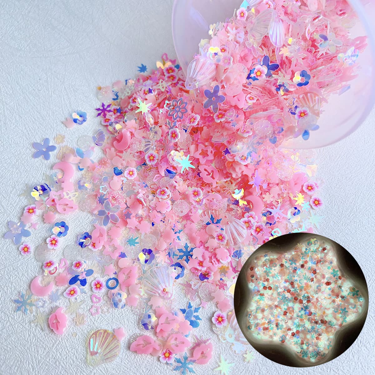 Luminous Gold Mixed Glitter Nail Art Decorations Snowflake Shell DIY Slime Epoxy Resin Crystal Mud Quicksand Filler