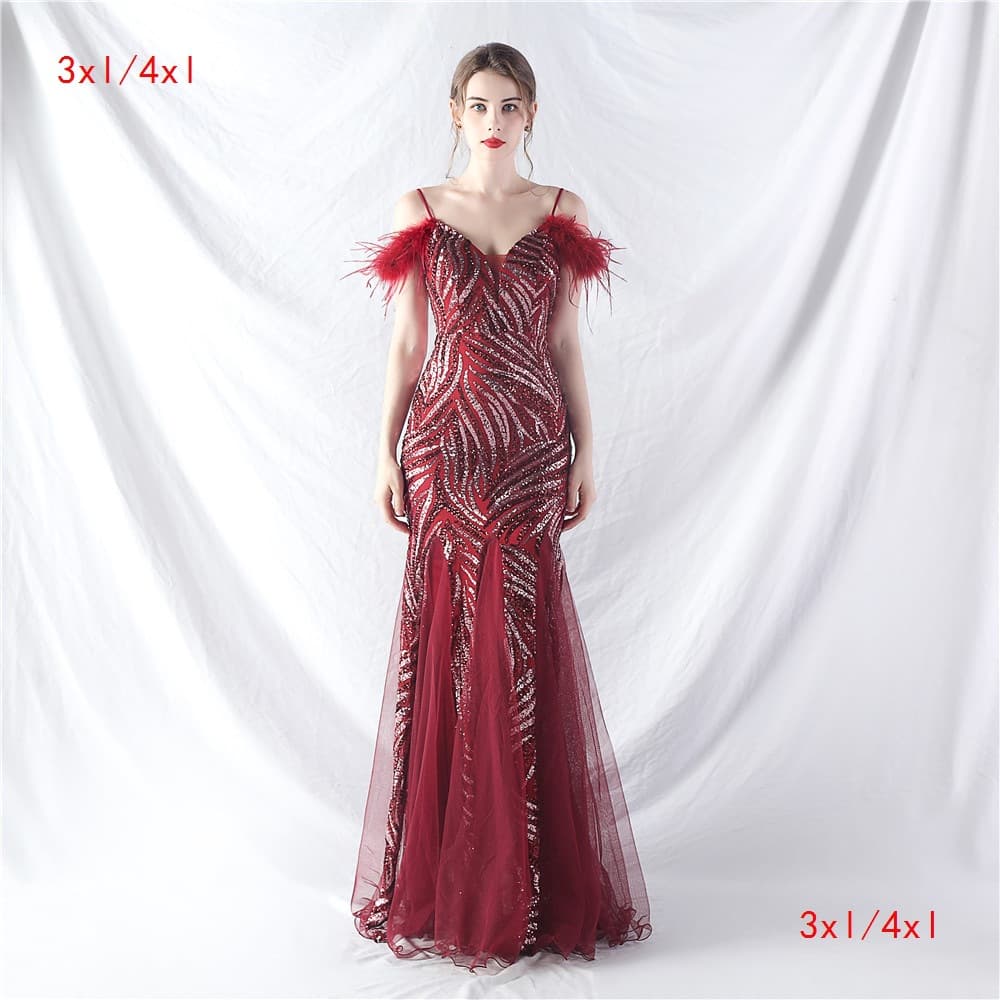 31966-S#3XL4XL Long Sequin Plus Size Performance Dress Banquet Evening Gown