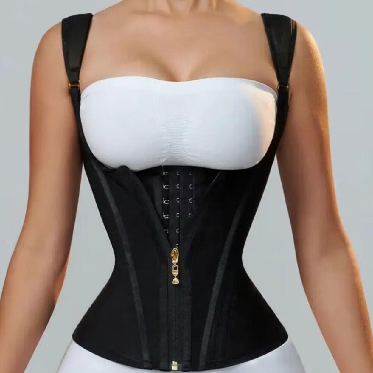Cross-Border Mesh High-Elastic Waist Cincher with 15 Bones, Zipper and Snap Closure Vintage Shaping Top Vest Style