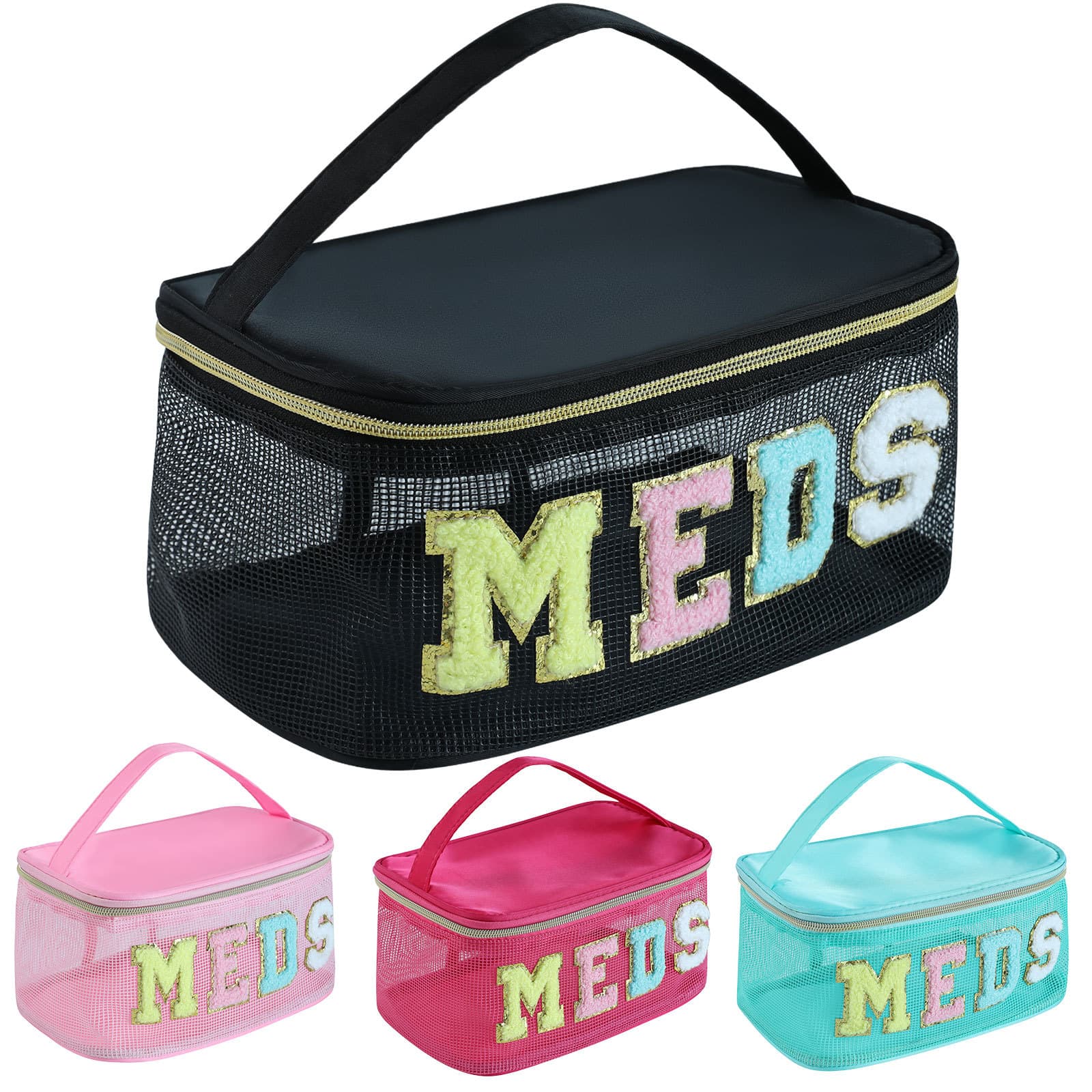 Amazon Hot Selling Mesh Medicine Bag Storage Pouch Breathable Letter Cosmetic Bag Travel Wash Bag Large Capacity Makeup Bag
