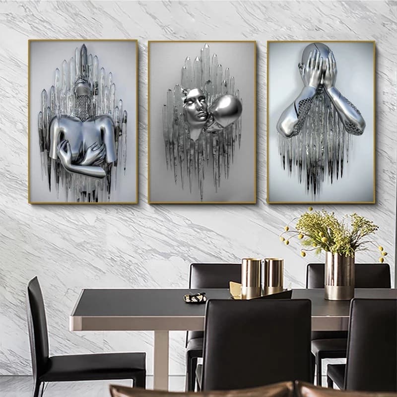 Amazon Bestseller Nordic Hot Sale Abstract Metal Bronze Statue Embrace Bedroom Living Room Canvas Decorative Print