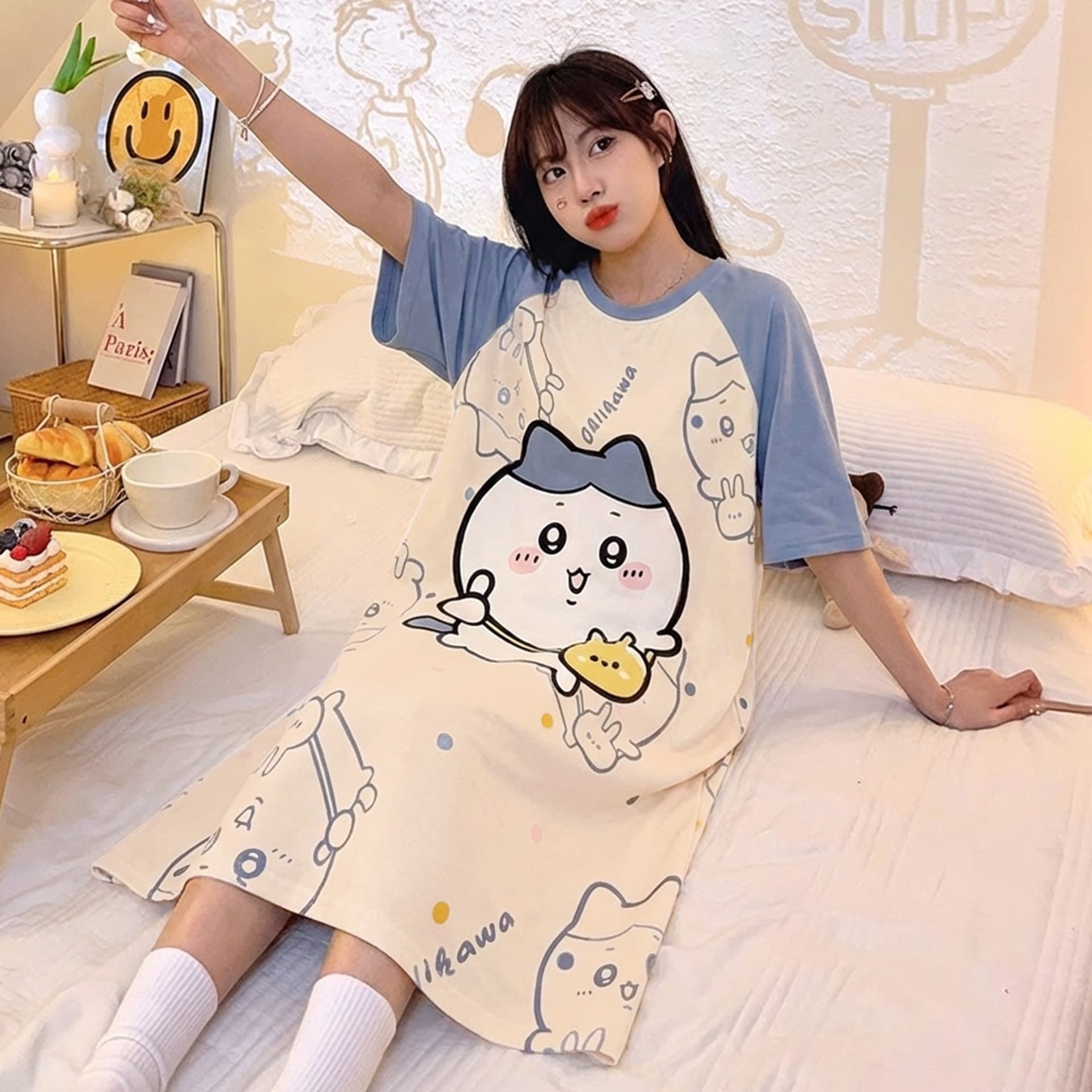 Summer Sleep Dress for Women Mid-Length 2026 New Style Thin Cartoon Sweet Cute Plus Size Pajama Homewear Can Be Worn Outside
