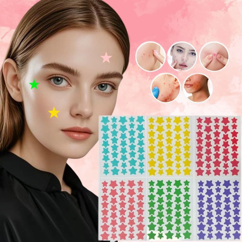 Makeup Hydrocolloid Acne Patch, Shaped, Waterproof, Sweatproof, PE Portable, Five-Pointed Star, Colorful, Cute, Concealing Acne Patch